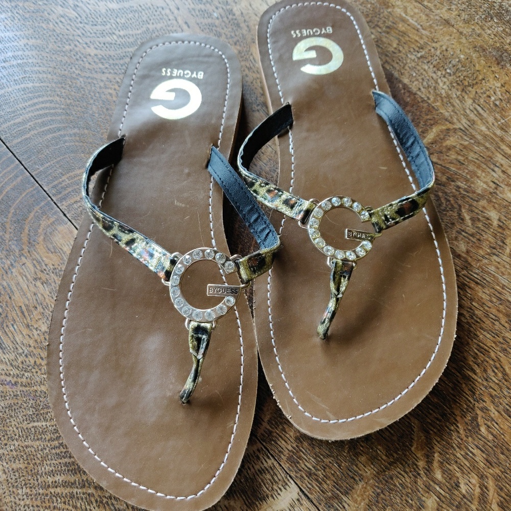 G by Guess Leopard Print Flip Flops